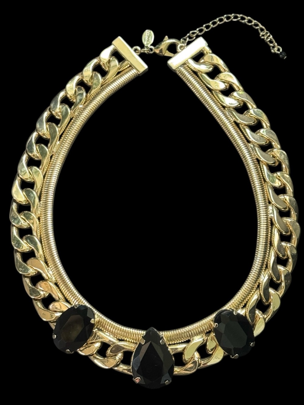 Gold To e Chunky Necklace with Black Glass